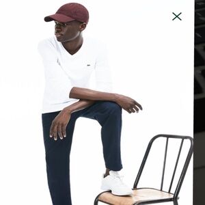 Lacoste Mens Lightweight Pima Cotton V-neck T-Shirt Long Sz 40 White